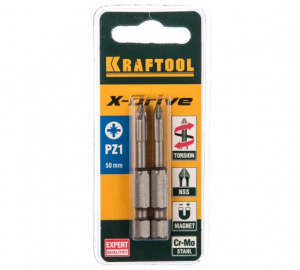 Бита PZ 1 х 50 KRAFTOOL кованная, тип хвостовика Е 1/4