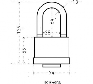 Замок навесной АЛЛЮР ВС1С-65ПД d.13,5мм водостойкий дл.дужка