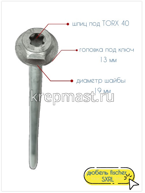 Дюбель фасадный FISCHER SXRL 10х260 6-гр. под ключ
