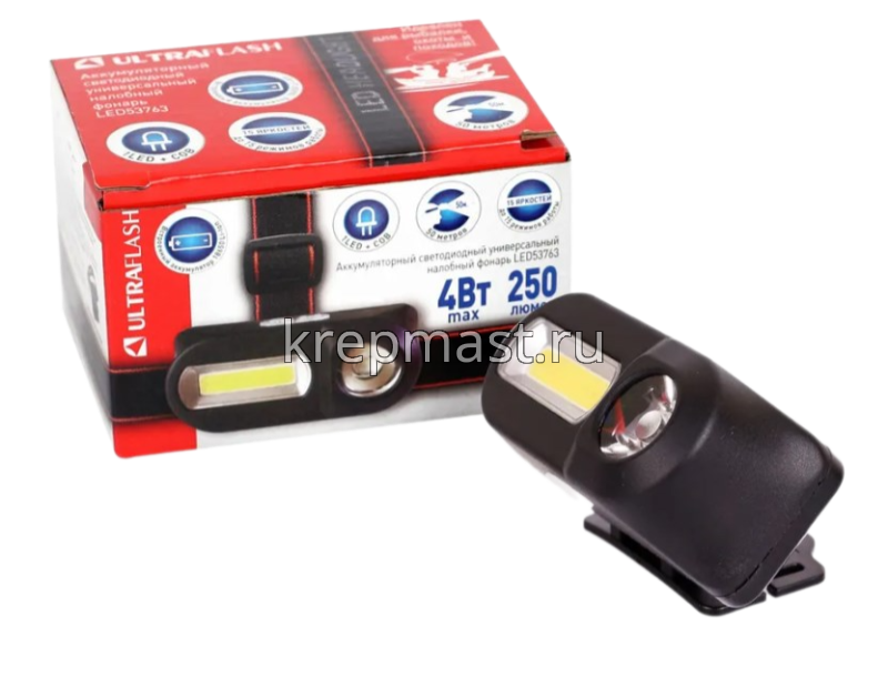 Фонарь ULTRAFLASH налобный аккум. черный XPE+COB LED