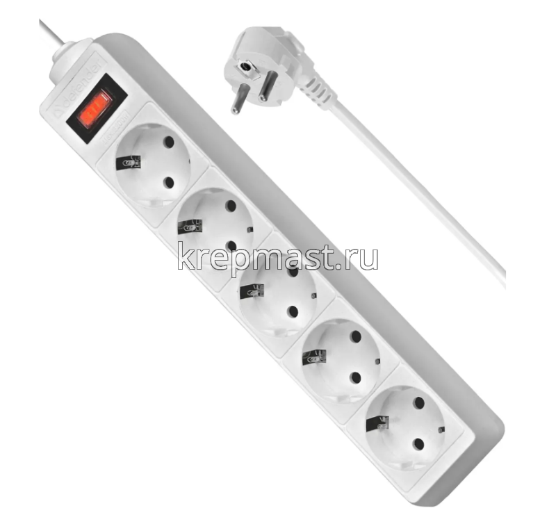 Сетевой фильтр 4гн/ 5,0м DEFENDER / СОЮЗ серый