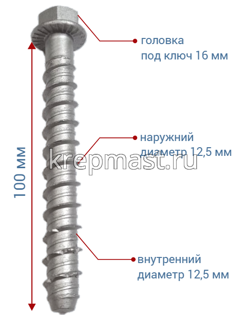 Шуруп по бетону PBW 10х100мм (12,5х100мм шестигран.гол с п/ш)