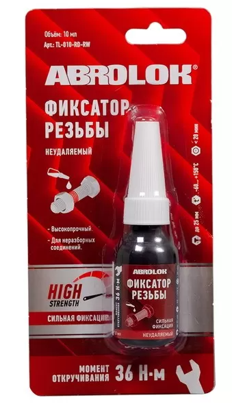Фиксатор резьбы высокопрочный 10мл ABRO Красный (неудаляемый)