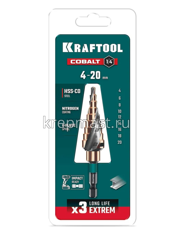 Сверло KRAFTOOL COBALT ступенчатое по металлу (4-20мм) 9ступеней